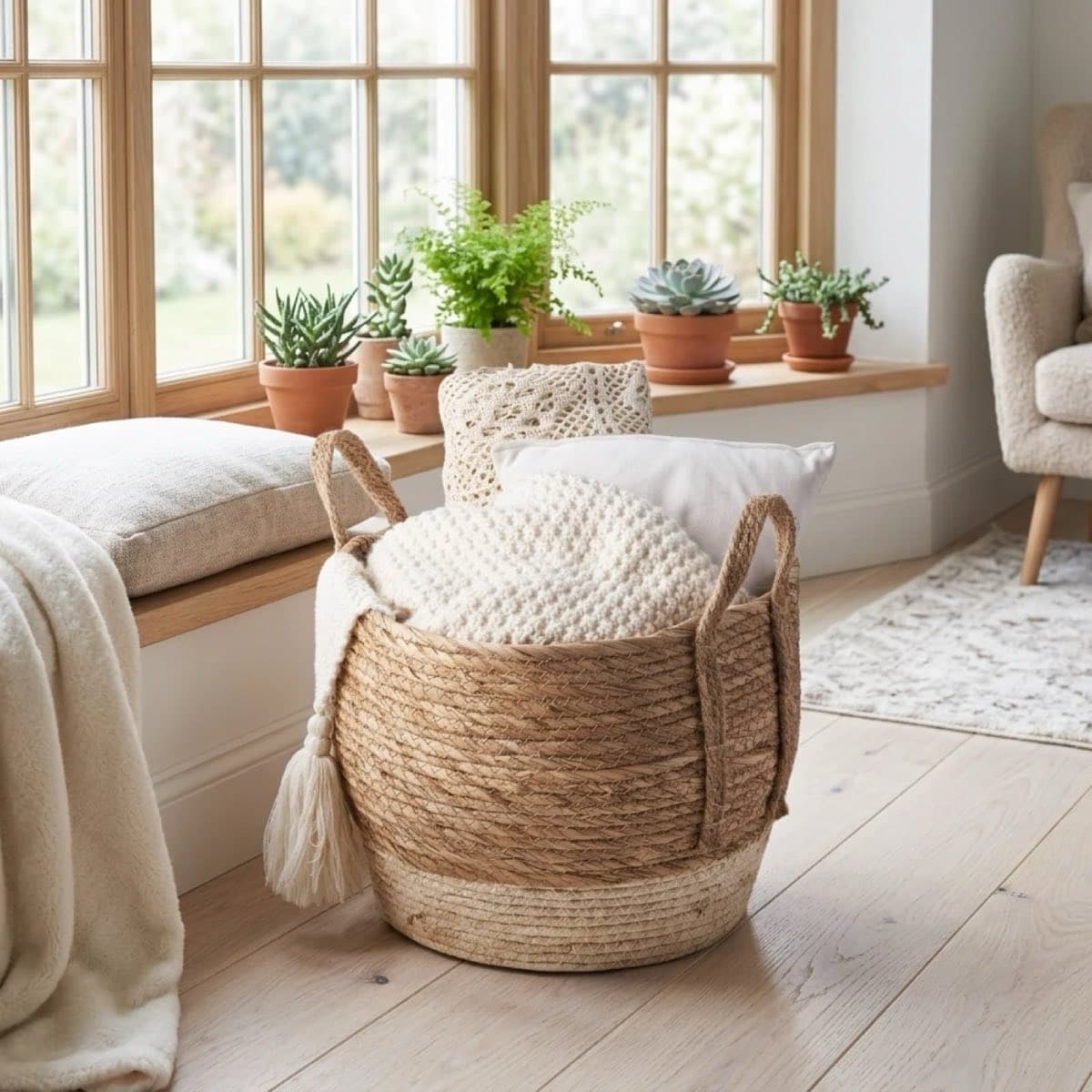 Seegraskörbe im Wohnzimmer